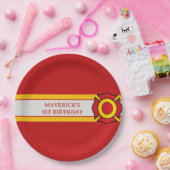 Firefighter Sound The Alarm 1st Birthday ペーパープレート (パーティー)