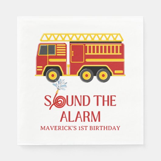 Firefighter Sound The Alarm Birthday スタンダードランチョンナプキン (正面)