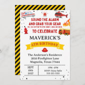 Firefighter Sound The Alarm Birthday 招待状 (正面/裏面)
