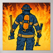 Firefighter Standing Against the Flames ポスター (正面)