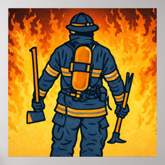 Firefighter Standing Against the Flames ポスター (正面)