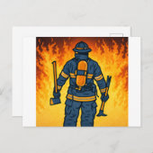 Firefighter Standing Against the Flames ポストカード (正面/裏面)
