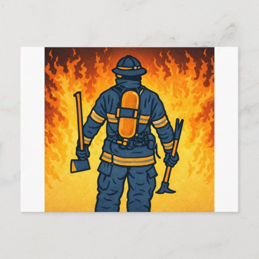 Firefighter Standing Against the Flames ポストカード (正面)