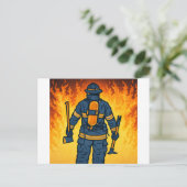 Firefighter Standing Against the Flames ポストカード (スタンド正面)