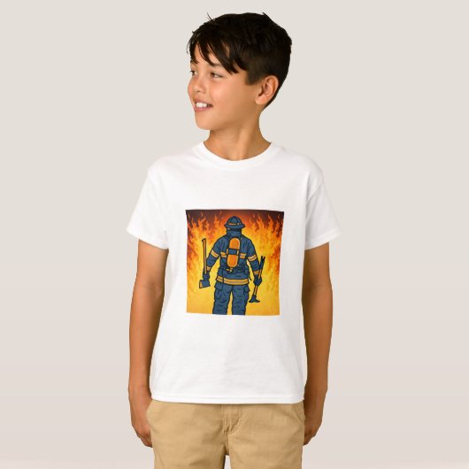 Firefighter Standing Against the Flames Tシャツ (正面フル)