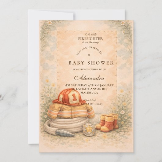Firefighter Theme Baby Shower 招待状 (正面)