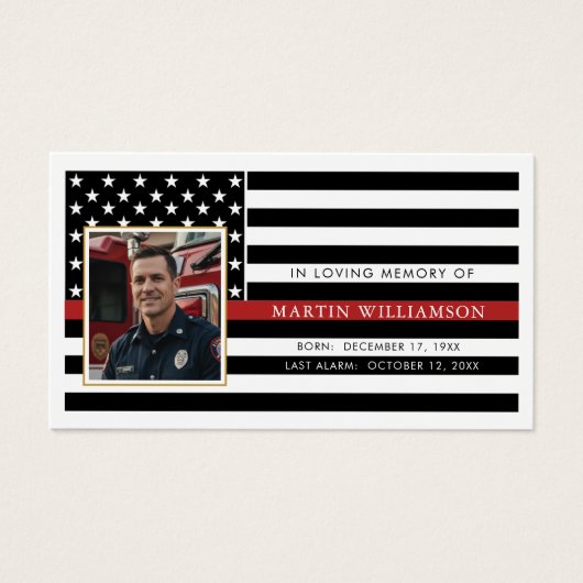Firefighter Thin Red Line Flag Photo Prayer Card (正面)