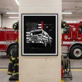 Firefighter Thin Red Line Grunge Flag Poster ポスター