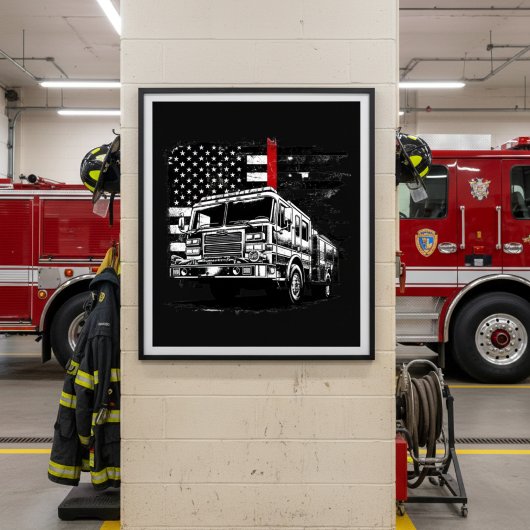Firefighter Thin Red Line Grunge Flag Poster ポスター