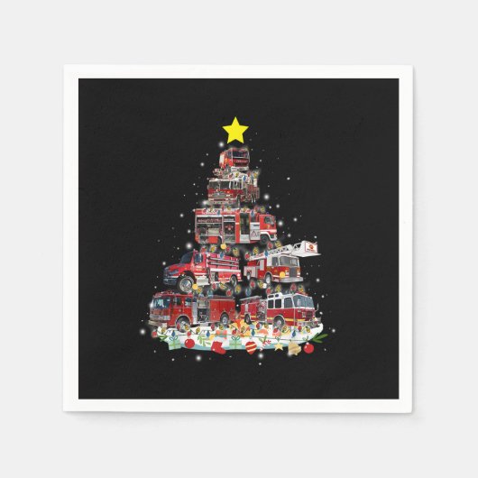 Firefighter Truck Christmas Tree Funny Xmas Pajama スタンダードカクテルナプキン (正面)