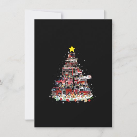 Firefighter Truck Christmas Tree Funny Xmas Pajama 招待状 (正面)