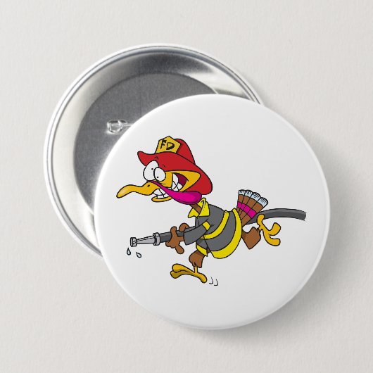 Firefighter Turkey with Hose 缶バッジ (正面&裏面)