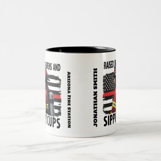 Firefighter US Flag with Thin Red Line ツートーンマグカップ (中央)