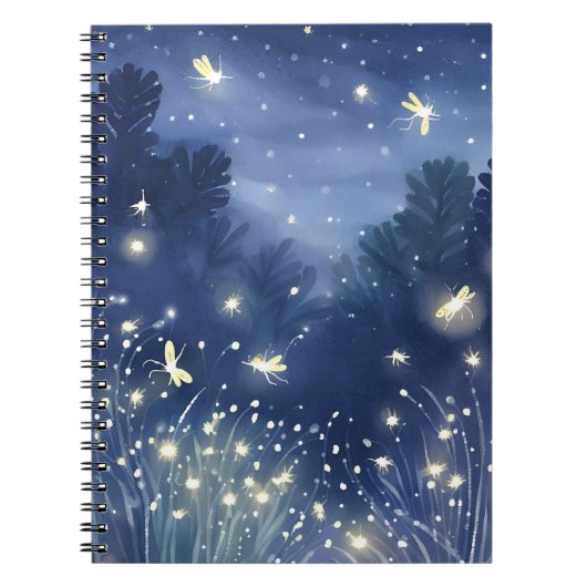 Fireflies at Night | Firefly Blue Watercolor ノートブック (正面)