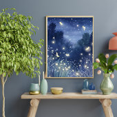 Fireflies at Night | Firefly Blue Watercolor ポスター