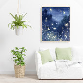 Fireflies at Night | Firefly Blue Watercolor ポスター