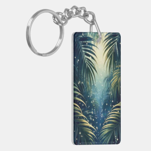 Firefly-dotted palm leaves, moonlight, watercolor キーホルダー (正面左)
