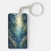 Firefly-dotted palm leaves, moonlight, watercolor キーホルダー (裏面)