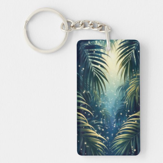 Firefly-dotted palm leaves, moonlight, watercolor キーホルダー (正面)