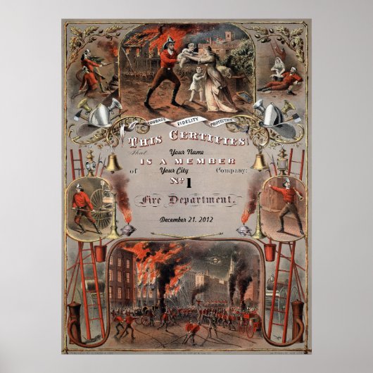 FIREMAN証明書のパーソナカスタマイズライズ ポスター (正面)