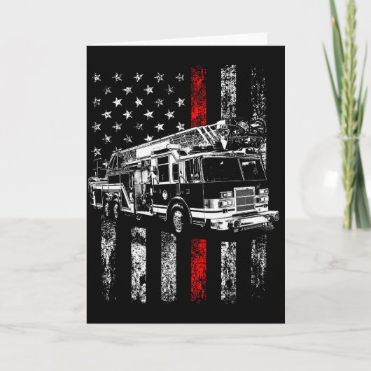 Fireman American Flag Thin Red Line Firefighter  カード (正面)