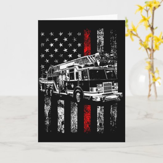 Fireman American Flag Thin Red Line Firefighter  カード (黄色い花)