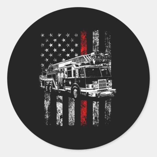 Fireman American Flag Thin Red Line Firefighter  ラウンドシール (正面)