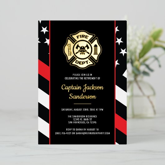 Fireman Fire Department Firefighter Retirement 箔招待状 (立ち正面)