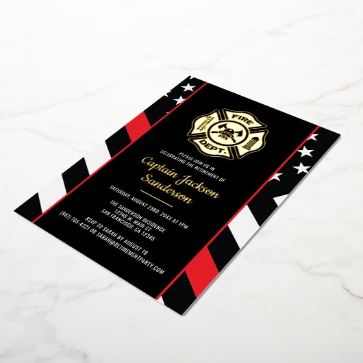 Fireman Fire Department Firefighter Retirement 箔招待状 (回転した状態)