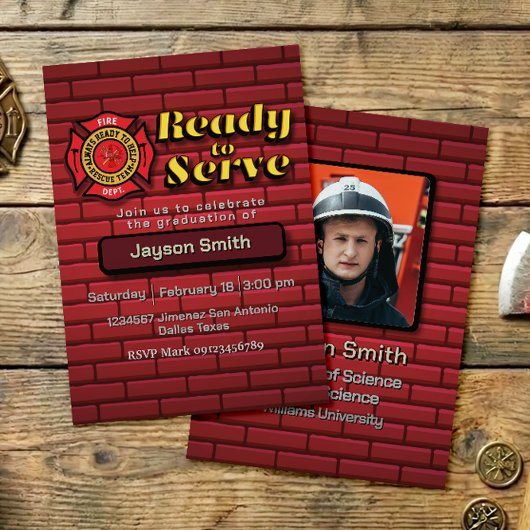 Fireman Graduation with Photo 招待状