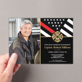 Fireman Photo Red Line Flag Firefighter Retirement アクリル招待状 (インサイチュ (ポータブル))