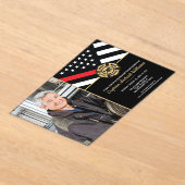 Fireman Photo Red Line Flag Firefighter Retirement アクリル招待状 (レイダウン)
