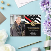 Fireman Photo Red Line Flag Firefighter Retirement アクリル招待状 (インサイチュ (ウェディング))