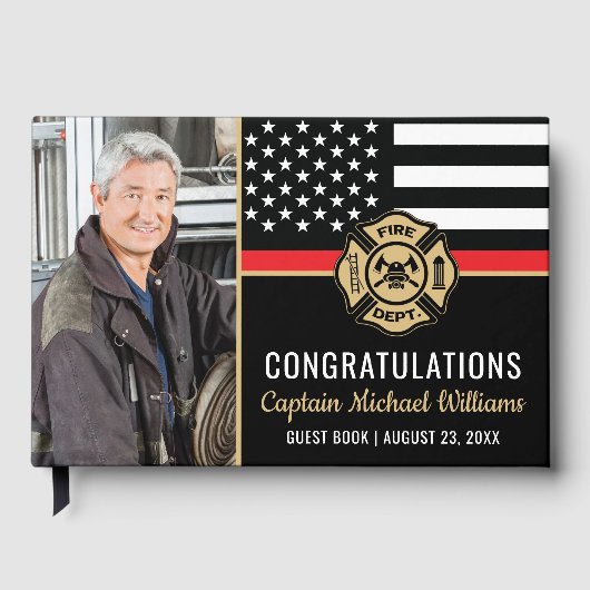 Fireman Photo Red Line Flag Firefighter Retirement ゲストブック (正面)