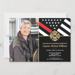 Fireman Photo Red Line Flag Firefighter Retirement マグネット招待状