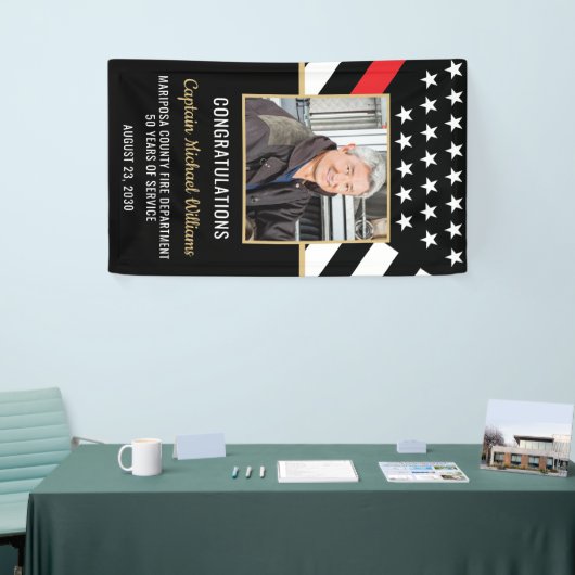 Fireman Photo Red Line Flag Firefighter Retirement 横断幕 (トレードショー)