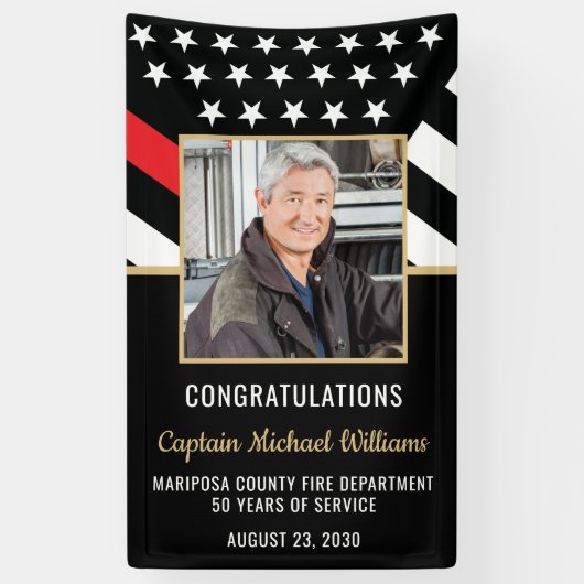 Fireman Photo Red Line Flag Firefighter Retirement 横断幕 (縦)