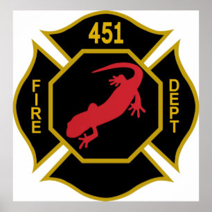 Firemenロゴ華氏451黒金ゴールドとRe ポスター