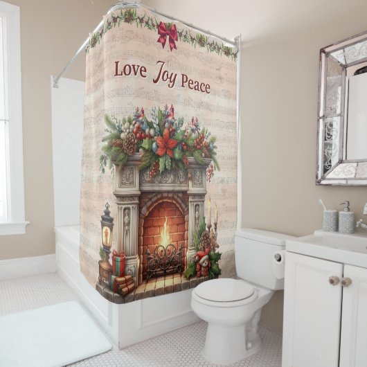 Fireplace, Music Notes, and Paris Postmark  シャワーカーテン (インサイチュ)