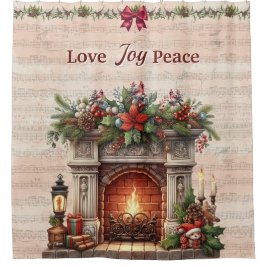 Fireplace, Music Notes, and Paris Postmark  シャワーカーテン (正面)