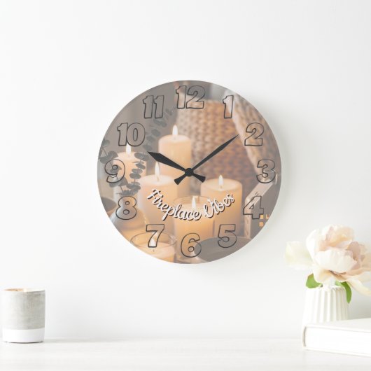 Fireplace Vibes Round Wall Clock | Cozy Cabin  ラージ壁時計 (ホーム)