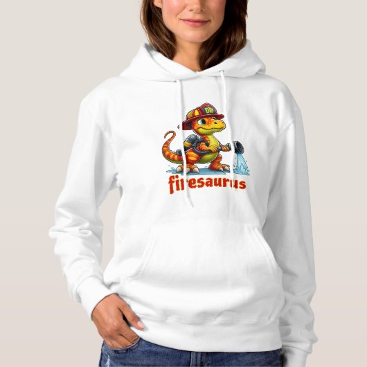 Firesaurus - かわいい恐竜の消防士のキャラクター パーカ (正面)
