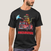 Firesaurus Firefighter Fire Truck T-Rex Dinosaur L Tシャツ (正面)