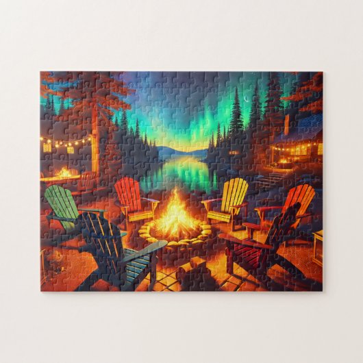 Fireside Tales Adirondack Chairs Bonfire By Lake ジグソーパズル (横)