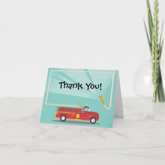 Firetruck Birthday Party Thank you Notes サンキューカード (正面)