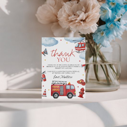 Firetruck Birthday Thank You Card 招待状