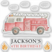Firetruck Calling All Firefigthers Boy Birthday シール (正面)