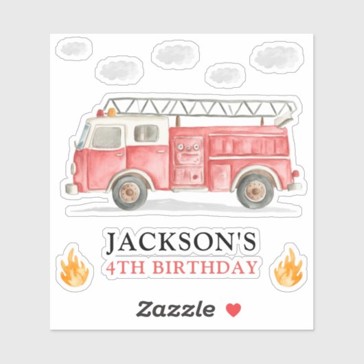 Firetruck Calling All Firefigthers Boy Birthday シール (シート)
