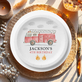 Firetruck Calling All Firefigthers Boy Birthday ペーパープレート