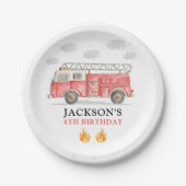 Firetruck Calling All Firefigthers Boy Birthday ペーパープレート (正面)